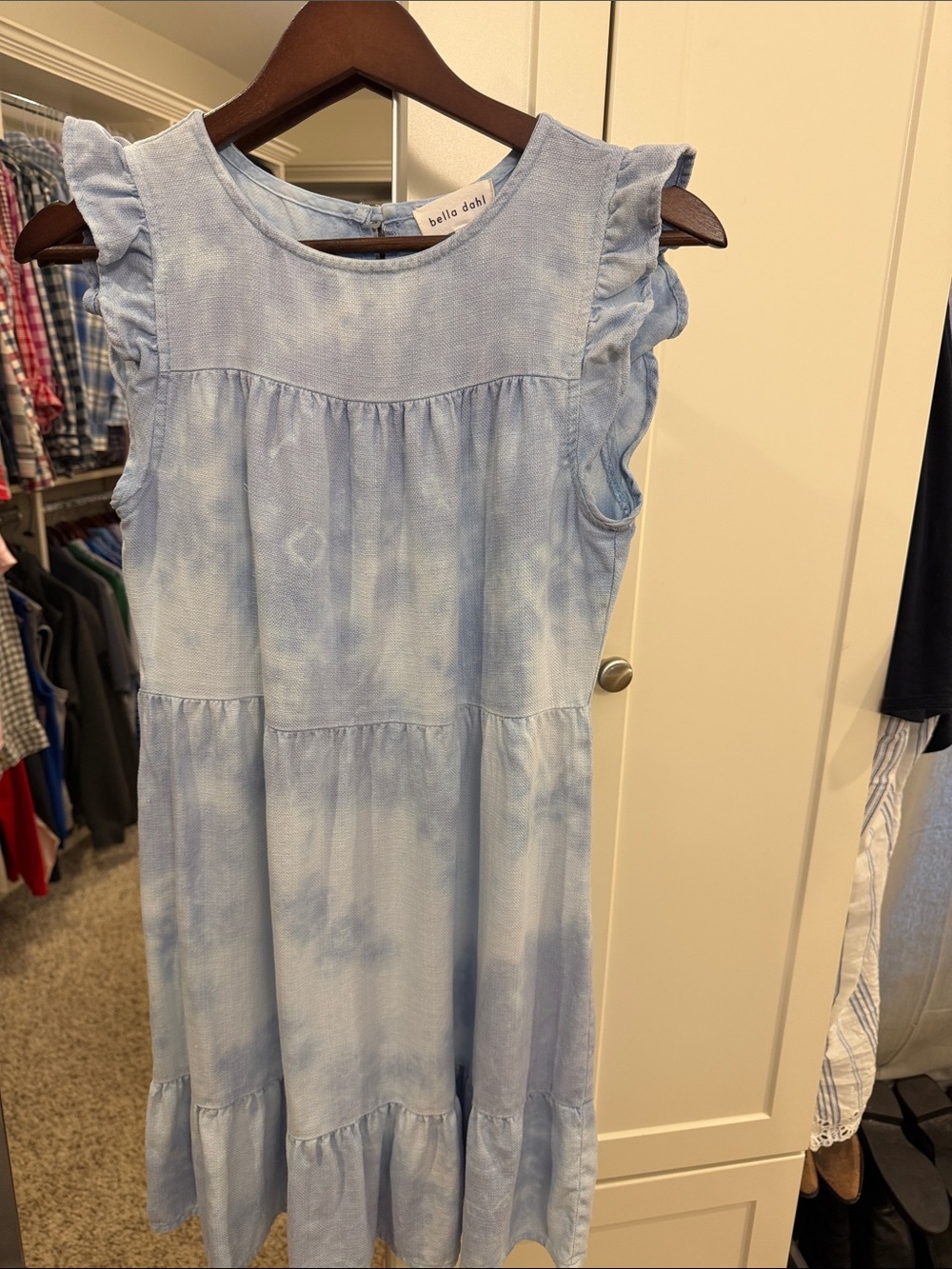 Bella Dahl Light Blue Tie-Dye Ruffle Tiered Dress